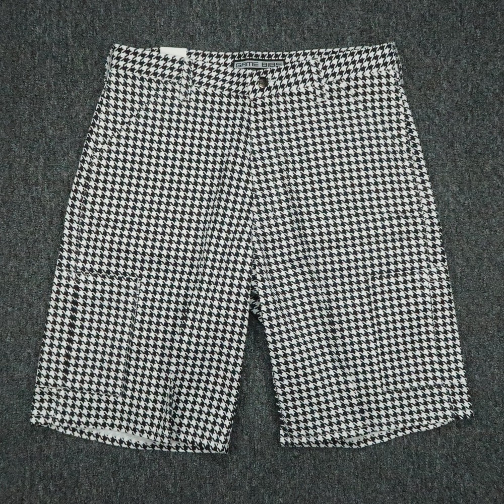 Game Bibs Shorts Mens 34 Black White Houndstooth Cargo Flat Front